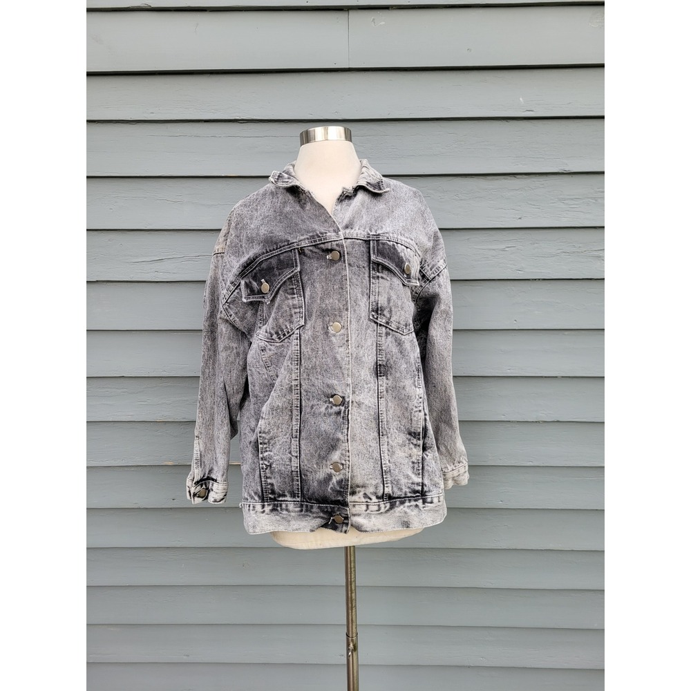 Vintage 90s y2k Sears Denim Jacket Grey Acid Wash Made in USA Unisex Medium